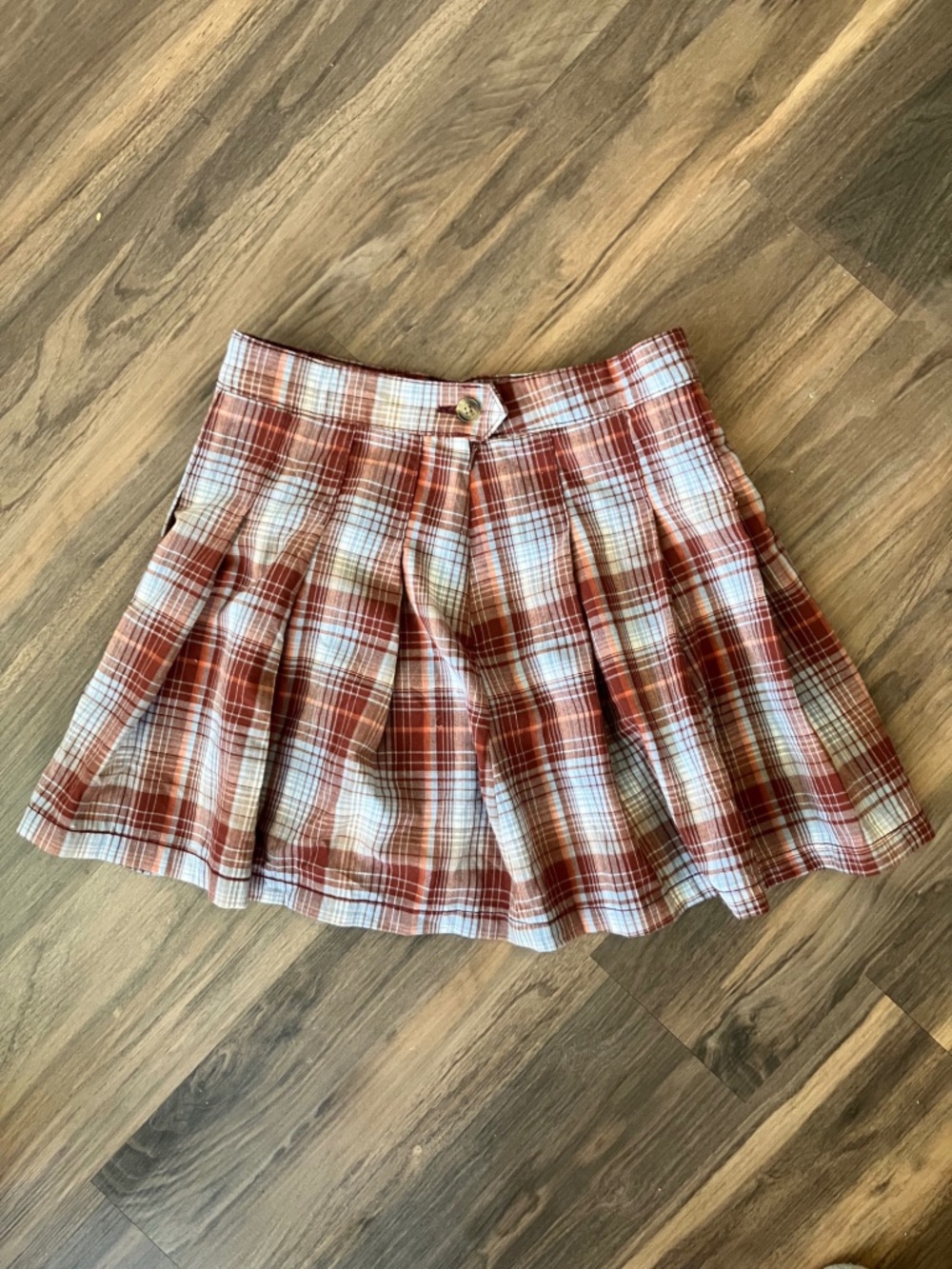 American Eagle Plaid Pleated Mini Skirt Womens 6 Regular Brown Blue Academia